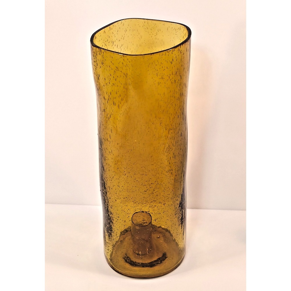 Vintage Amber Bubble Glass Candle Hurricane Taper Holder Tall Mid Century Decor - Picture 5 of 9